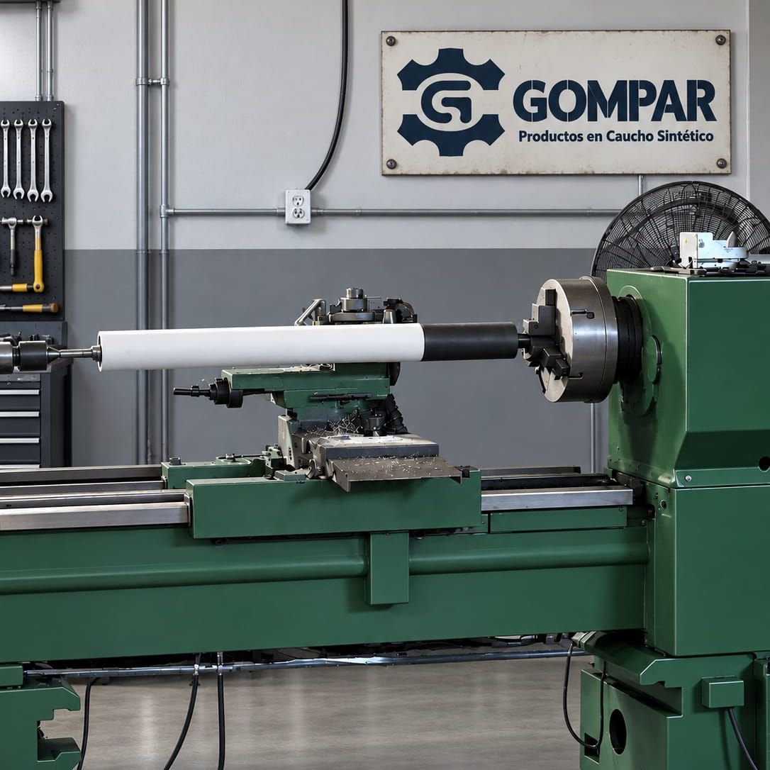 Torno de la planta de Gompar con un rodillo en proceso de revestimiento